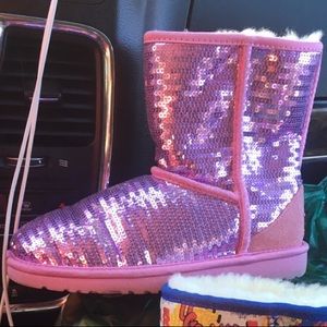 Kids size 4 sparkle UGGS. Pink/purple. Great shape